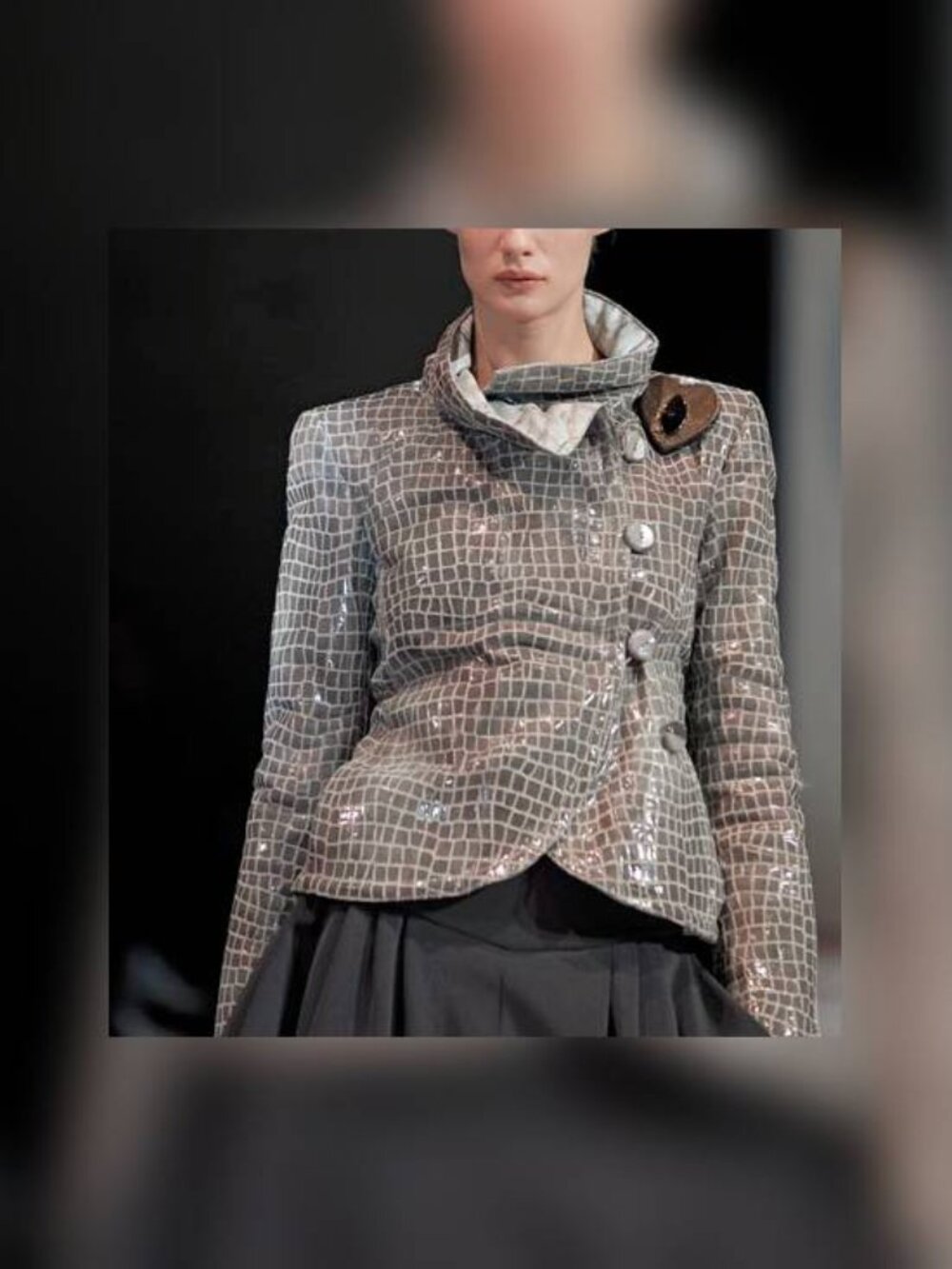 Giorgio Armani AW07 Runway Taupe Snakeskin-Pattern Leather Buttoned Jacket